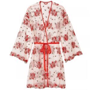 Victoria’s Secret Floral Embroidered Sheer Kimono Belt Robe